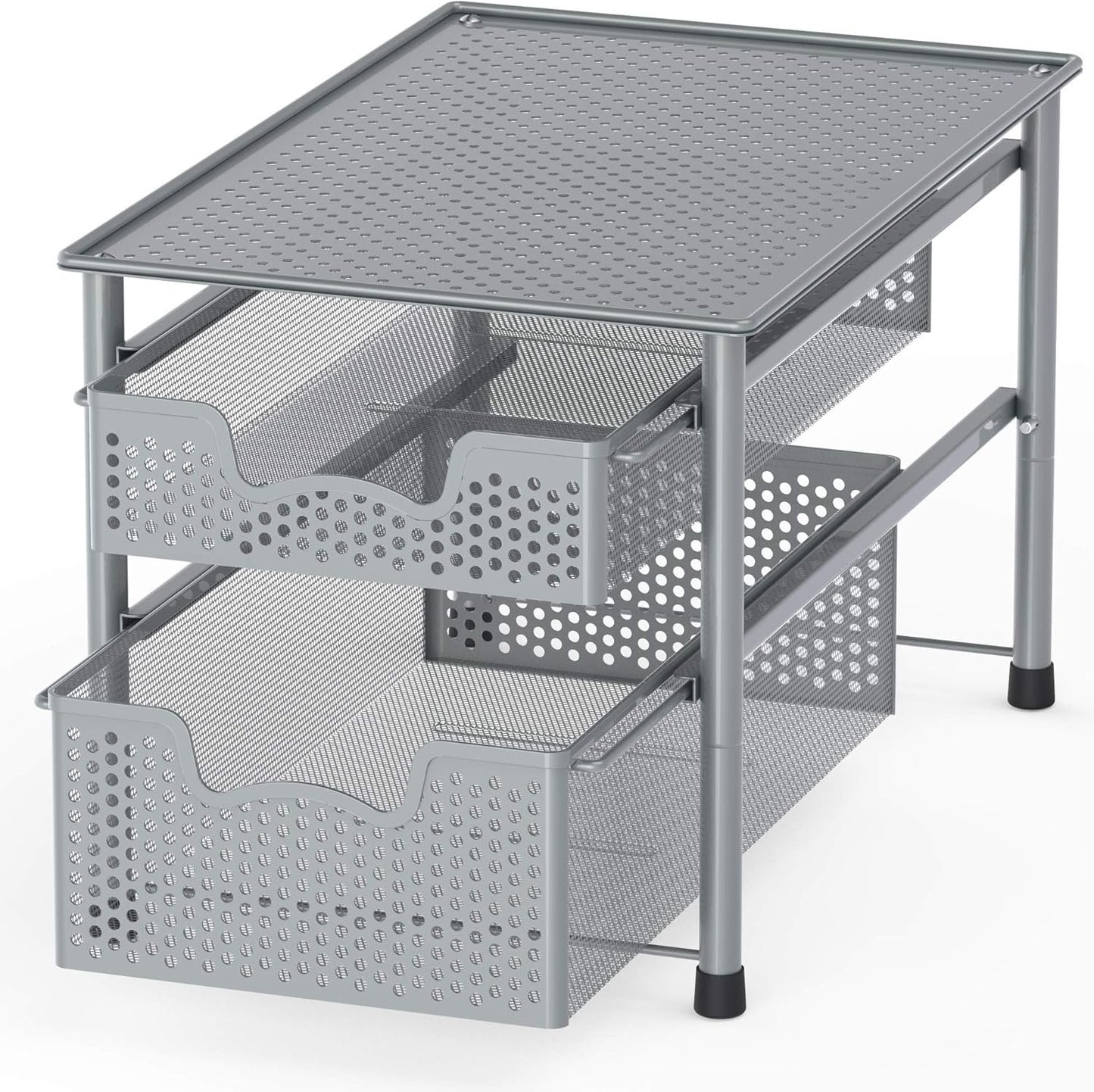 SimpleHouseware Stackable 2 Tier Sliding Basket Organizer Drawer, Silver