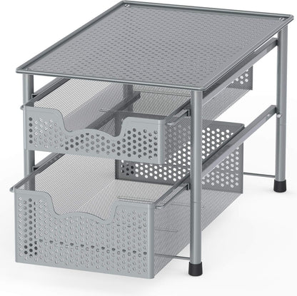 SimpleHouseware Stackable 2 Tier Sliding Basket Organizer Drawer, Silver