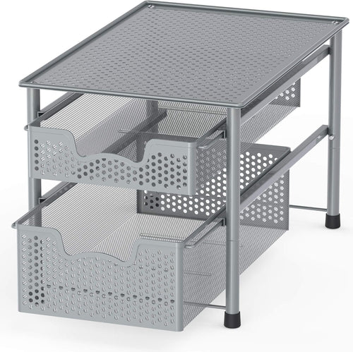 SimpleHouseware Stackable 2 Tier Sliding Basket Organizer Drawer, Silver