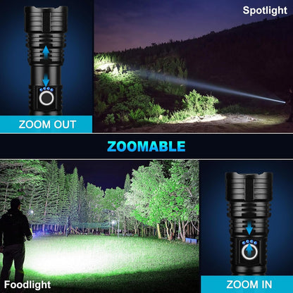 Rechargeable Flashlight 300,000 Lumens, BCOTE Super Bright Led Flashlights, Flash Light with ΒATTERY & 12 Hours Runtime, Zoomable, IPX6 Waterproof Flashlight High Lumens for Emergency Camping