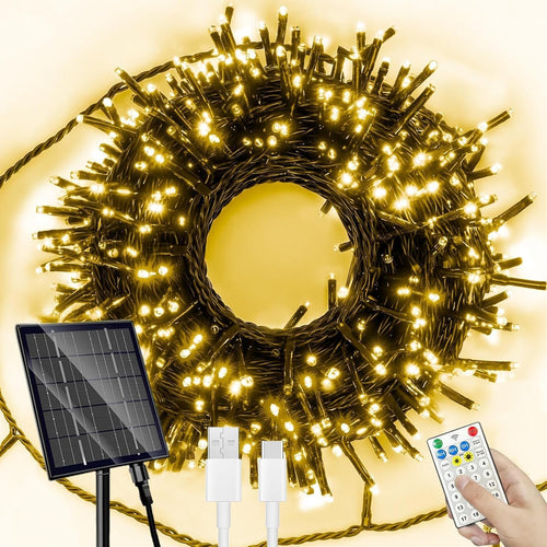 SOLARBABY Solar Christmas Lights Outdoor Waterproof, 164FT 500LED 19 Modes Solar Sting Lights for Outside Xmas Tree Garden Patio Wedding Christmas Decorations,Warm White