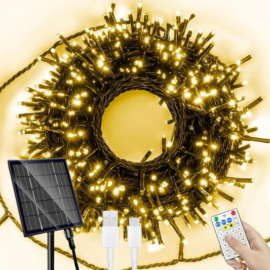 SOLARBABY Solar Christmas Lights Outdoor Waterproof, 164FT 500LED 19 Modes Solar Sting Lights for Outside Xmas Tree Garden Patio Wedding Christmas Decorations,Warm White