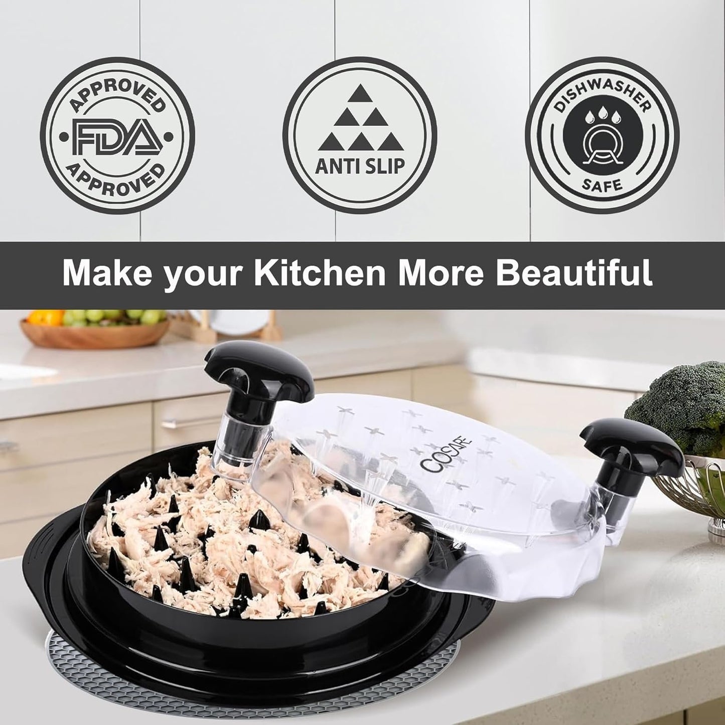 Premium Chicken Shredder – Effortless Shredding Tool for Tender, Shredded Chicken, Pulled Pork, Meat, and More – Easy-to-Use Manual Shredder for Fast Meal Prep, Black