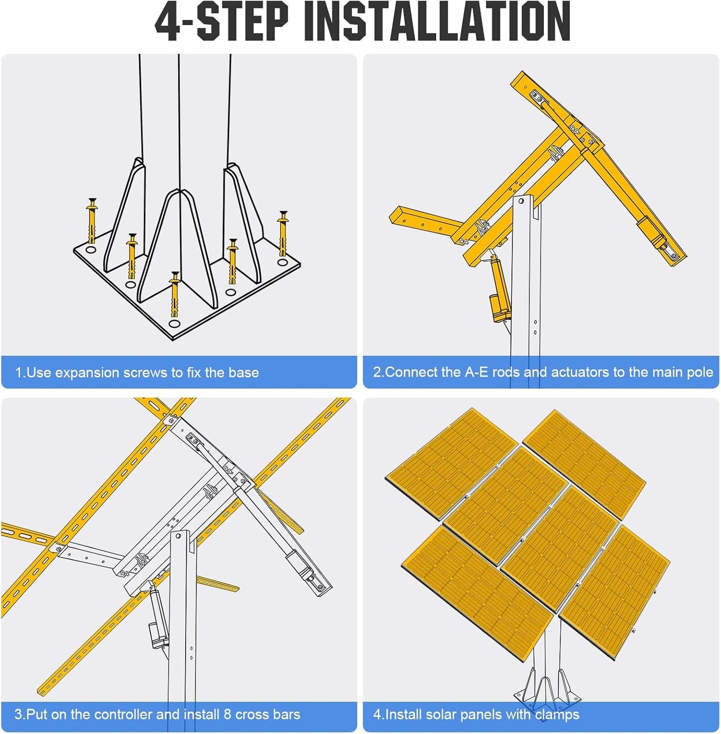 ECO-WORTHY Solar Panel Dual Axis Tracking System (Increase 40% Power) with Tracker Controller, Complete Solar Tracker Kit, Ideal for Different Solar Panels, for Yard/Farm/Field