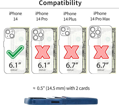 Dockem Card Case for iPhone 14 with Built-in Metal Plate for Magnetic Mounting & Wallet with 2 Holder Slots: M2 Exec Premium Synthetic Leather (Navy Blue)