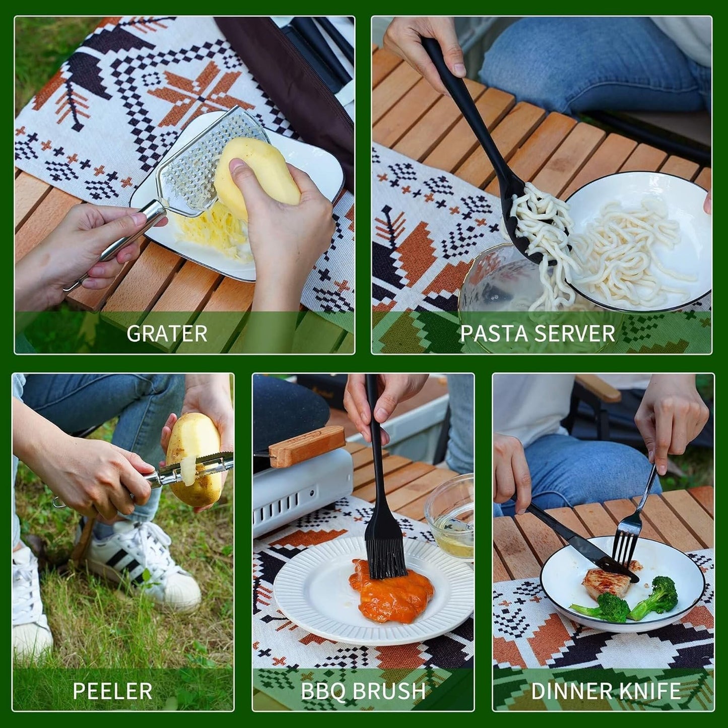 Wesqunie Camping Cooking Utensils Set, 25Pcs Camping Accessories Stainless Steel Grill Tools, Camping Essentials Portable Kitchen BBQ Cookware Gear and Equipment for Travel Tenting RV Van Picnic