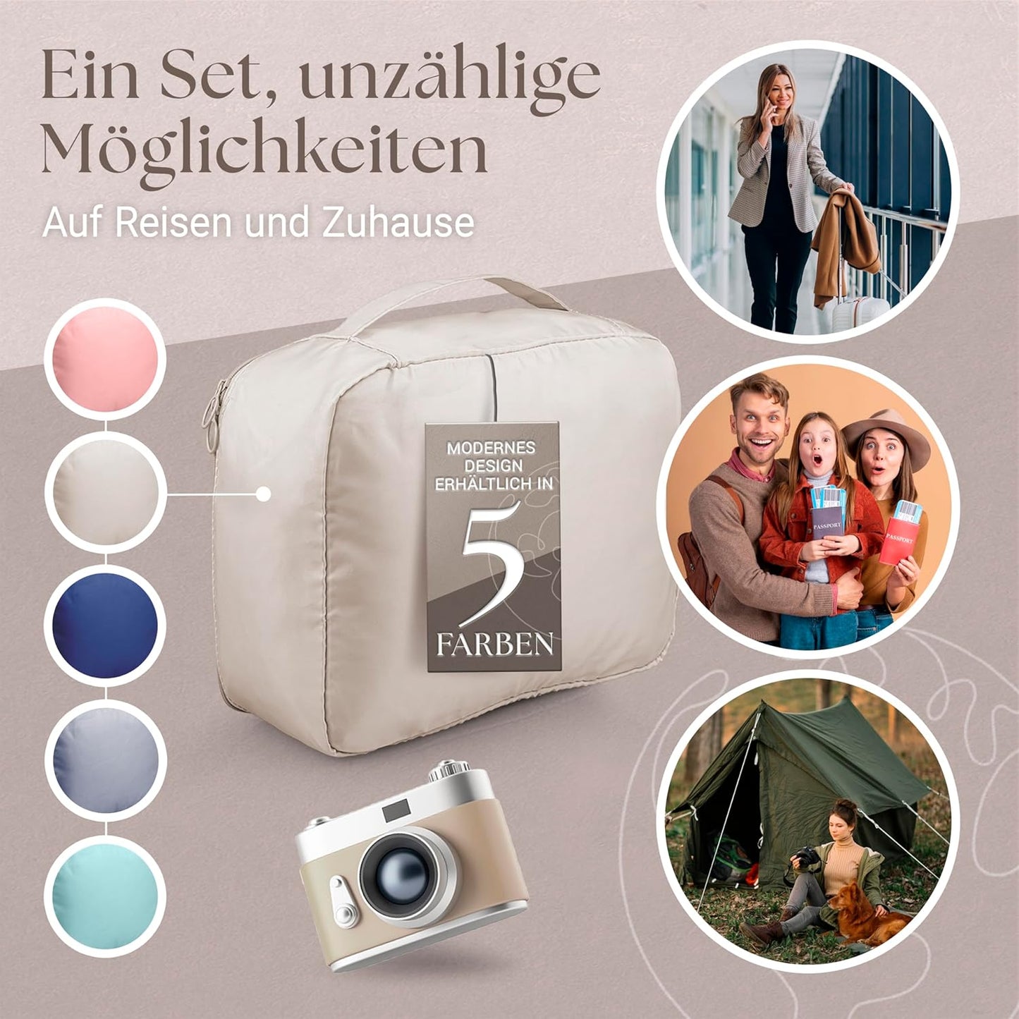 asteriCS Luggage Organizer (8 Piece Set) Lightweight Compact - Packing Cubes Versatile for Suitcase, Backpack, Changing Bag, Travel Gadgets (Beige)