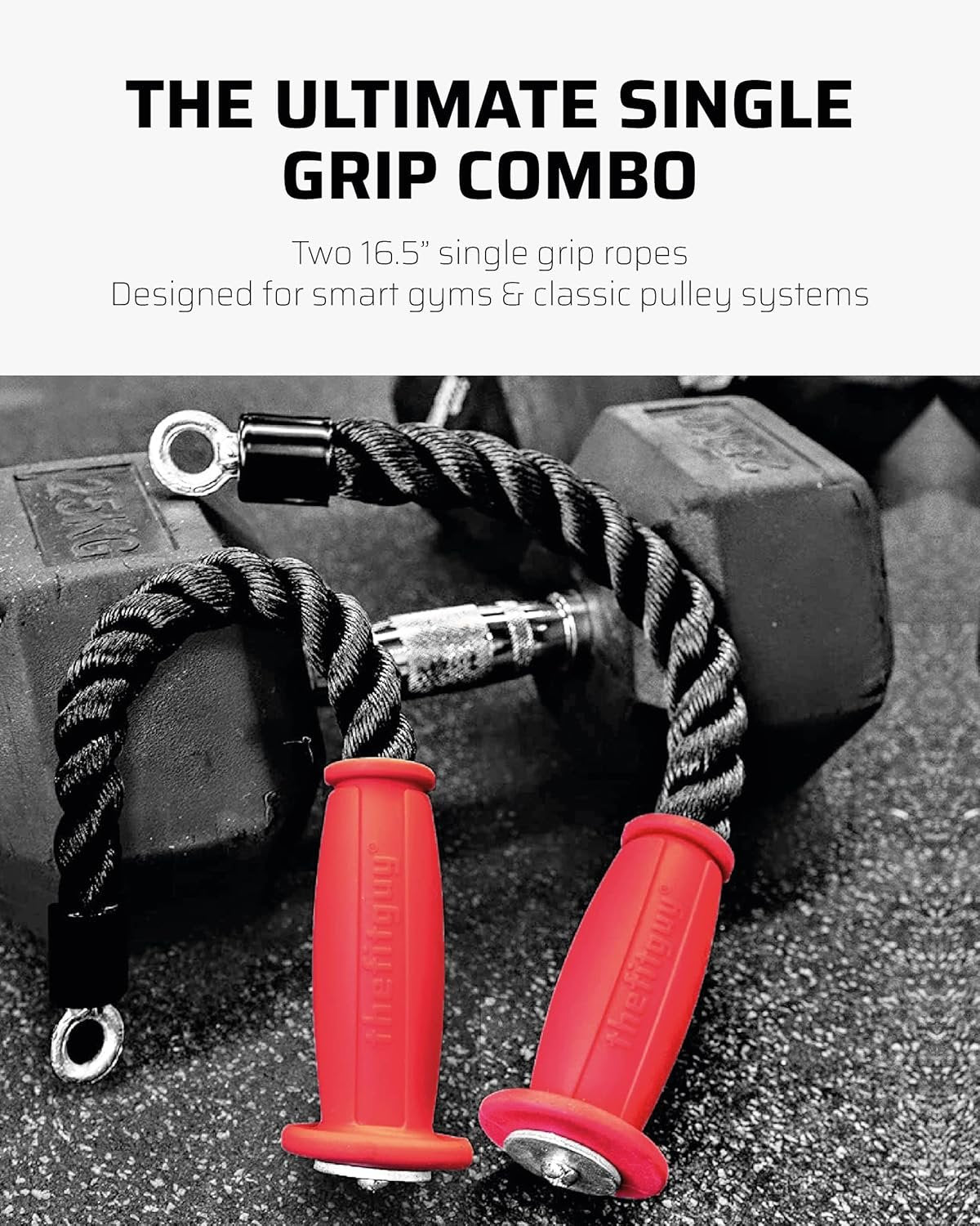 THEFITGUY 2 Ergonomic 16.5" Single Tricep Ropes | Non-Slip Cable Attachment | Wrist Pressure Relief | Grip Strength & Forearm Activation | Home & Commercial Gym Accessory, For Cable Machine, Smart Gym