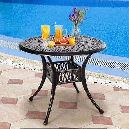 Giantex Bistro Table, Cast Aluminum Round Dining Table, 36” Tabletop 2” Umbrella Pole Hole, Weather Resistant for Outdoor Garden Poolside Backyard Patio (Red Copper)
