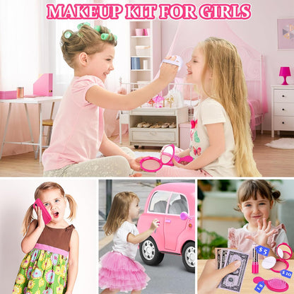 GJZZ Play Purse for Little Girls - Toddler Purse Set Pretend Play Makeup Toys, Kids Toy Purse Birthday Gifts for Girls Ages 3-5, 4-5, 6-8 Years Old, ABB-02, Pink