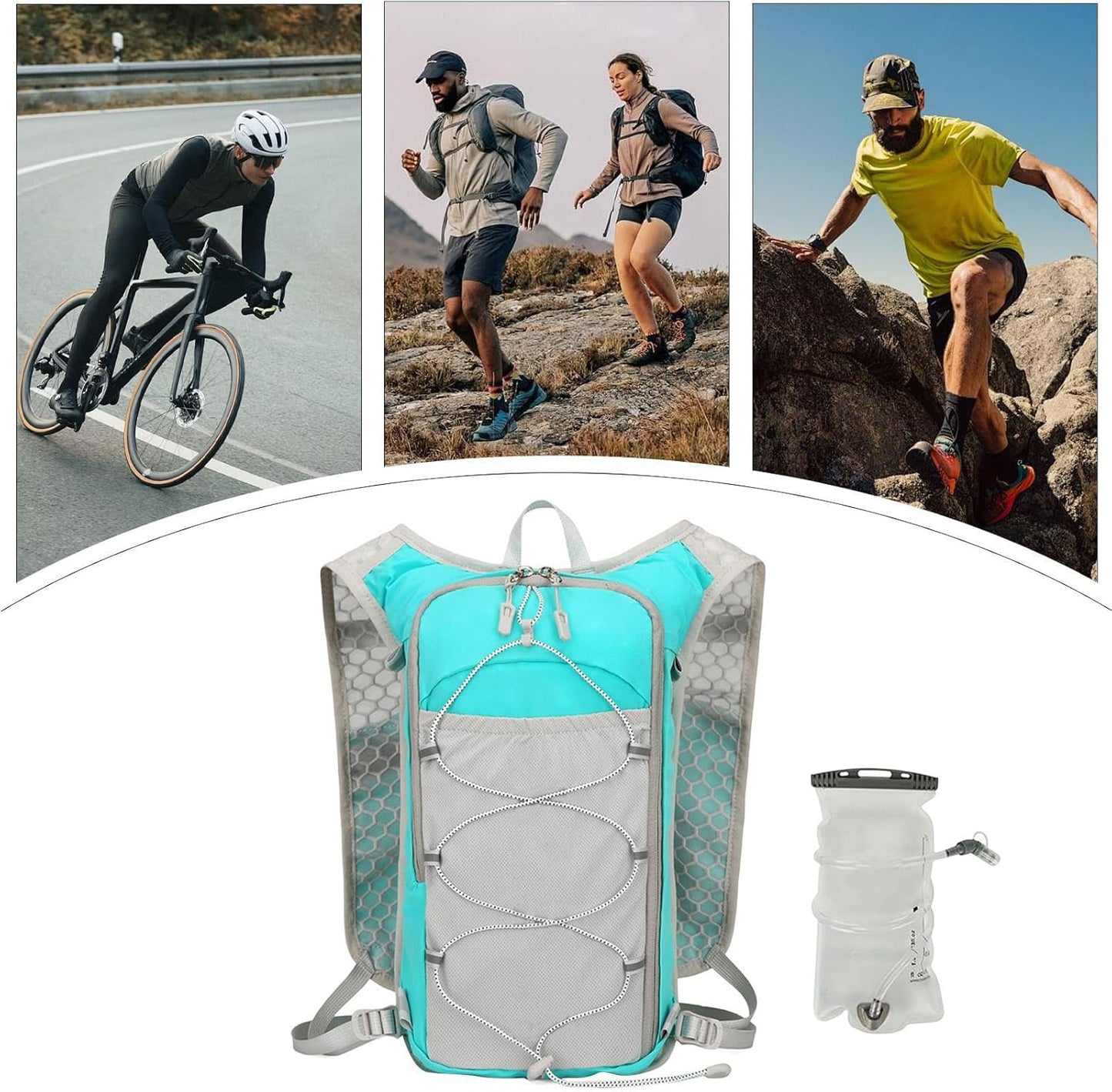 Running Hydration Pack, Reflective Lightweight Vest, 15.75x8.66x3.15 Inches Breathable Sports Bag, 1.5L Water Bladder Carrier, Outdoor Workout Gear for Women Camping Riding Travel