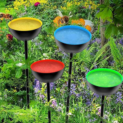 Bee Watering Stations,4 Pack Standing Water Dispenser - Rustproof Metal Stake Feeder, Watering Bath Bowl, Pollinator Feeding Tool for Outside Use
