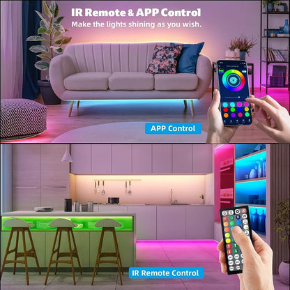 smareal Led Lights Strip for Bedroom 100ft（2Rools of 50ft）, Smart APP Control Music Sync Led Strip Lights RGB Color Changing Led Lights Strips with Remote Led Lights for Bedroom Kitchen and Party