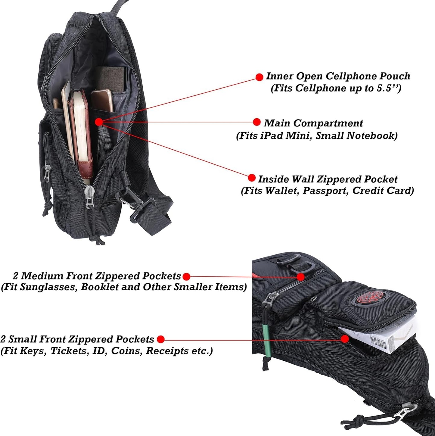 NICGID Sling Backpacks, Sling Chest Bags Shoulder Pack Crossbody Bags for Men Women Outdoor Travel (Black)