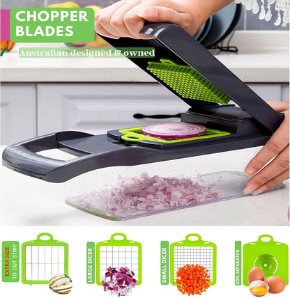17-in-1 Vegetable Chopper for Effortless Meal Prep, AU Owned, Easy to Clean Safe Mandoline Slicer Food Chopper, Kitchen Tools & Gadgets, Vegetable Slicer Dicer Onion Veggie Chopper, 8 Sharp Blades