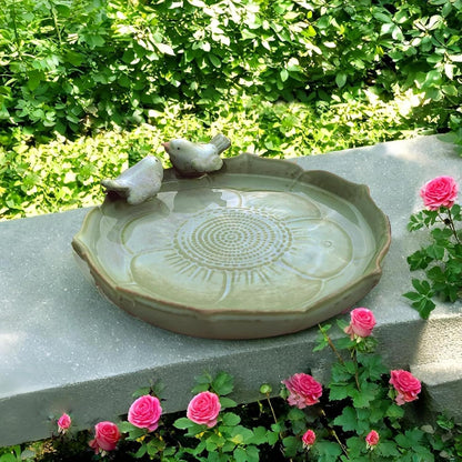 Vasca per uccelli in ceramica da 25,4 cm, ciotola multifunzionale per uccelli da giardino, con contenitore per irrigazione pappagalli, decorazione per terrazza, balcone e prato