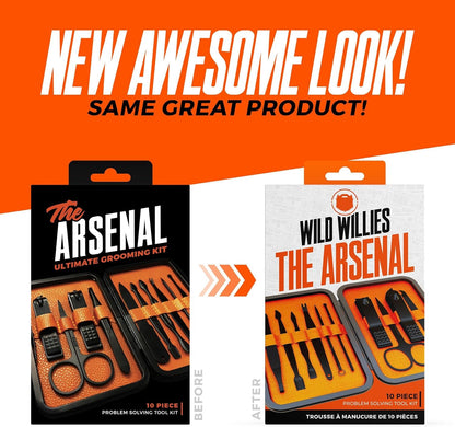 Wild Willies Mens Grooming Kit - 10-Piece Multifunctional Pedicure & Manicure Kit for Women & Men - Personal Hygiene Kit includes Tweezers & Nail Clipper Set, Scissors, Scraping Tool, & More