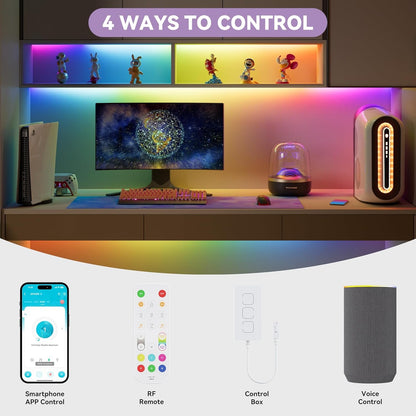 MIWISE RGB Smart IC COB LED Strip Light,32.8ft Color Chasing Flexible LED Tape Light,WS2811 Addressable RGB Strip with APP Control/Music Mode,Work with Alexa/Google,for Home DIY Lighting Projects