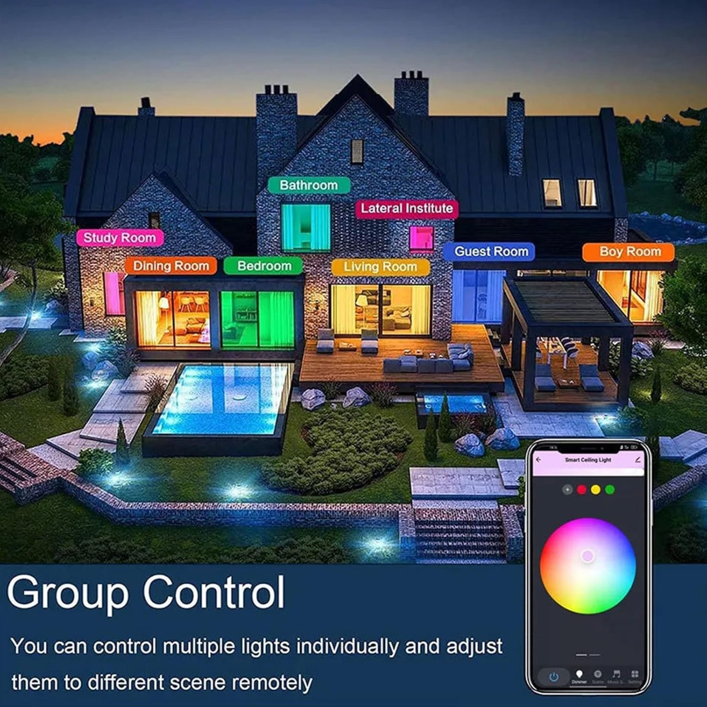 24W WiFi Smart Ceiling Light Fixture Ultra-Thin with Alexa Google Home Voice Control 220V Dimmable Light Fixtures 3000K-6500K Color Temperature for Bedroom Living Room Modern Style (Black)