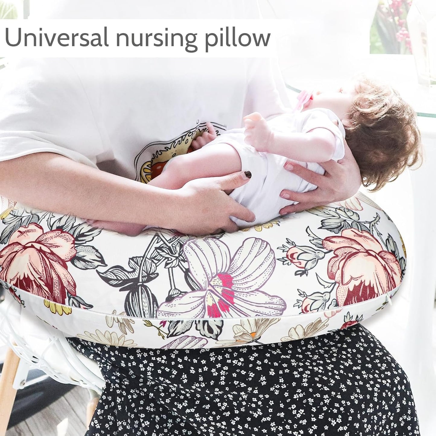 Floral Breastfeeding Pillow for Baby Girls, HNHUAMING Nursing Pillow with Stretchy Nursing Pillow Cover to Breastfeeding, Tummy Time, New Mom Essentials Breast Feeding Pillow