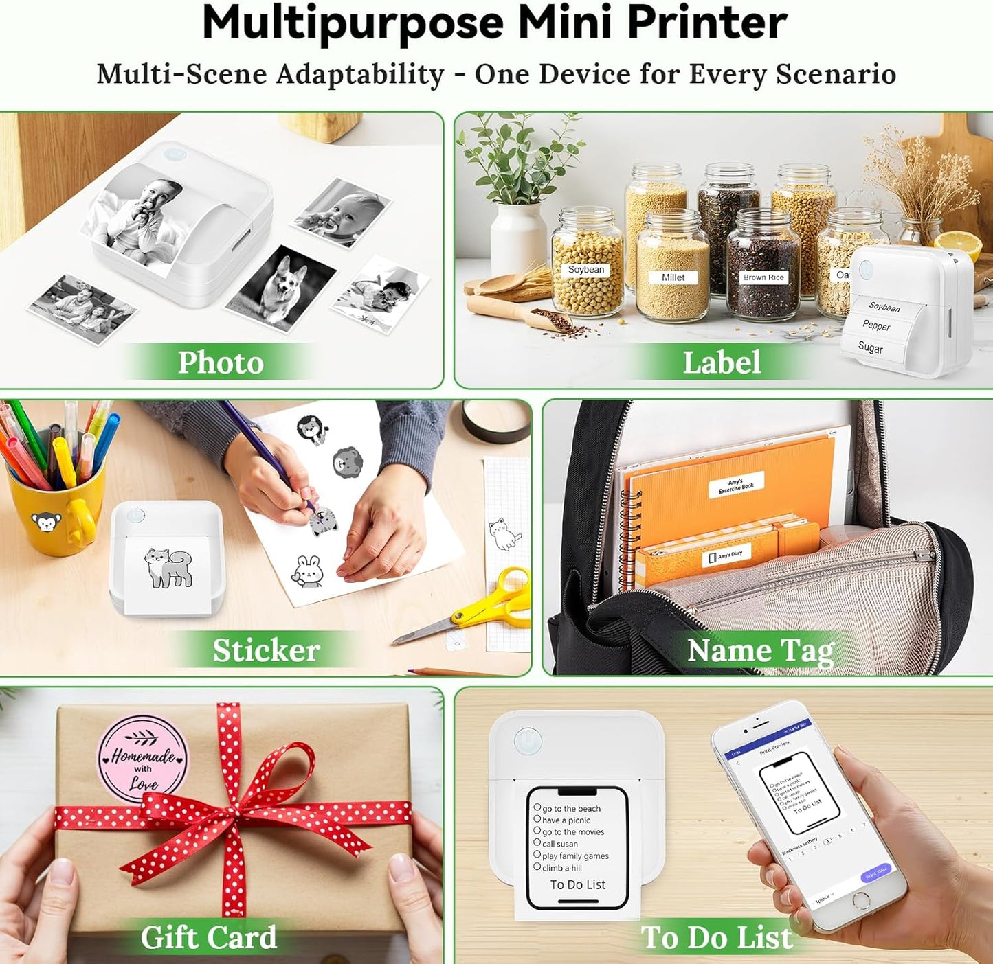 Label Maker Machine with Tape - Mini Sticker Printer Bluetooth Label Printer for Home Office Organization, Portable Thermal Sticker Maker Print Pod with Multiple Templates for Phone(White)