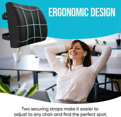 FORTEM Lumbar Support Office Chair, Lumbar Support Pillow for Car, Office Chair Back Support, Lumbar Pillow for Desk Chair, Memory Foam Back Cushion, Washable Cover (Mesh, Black)