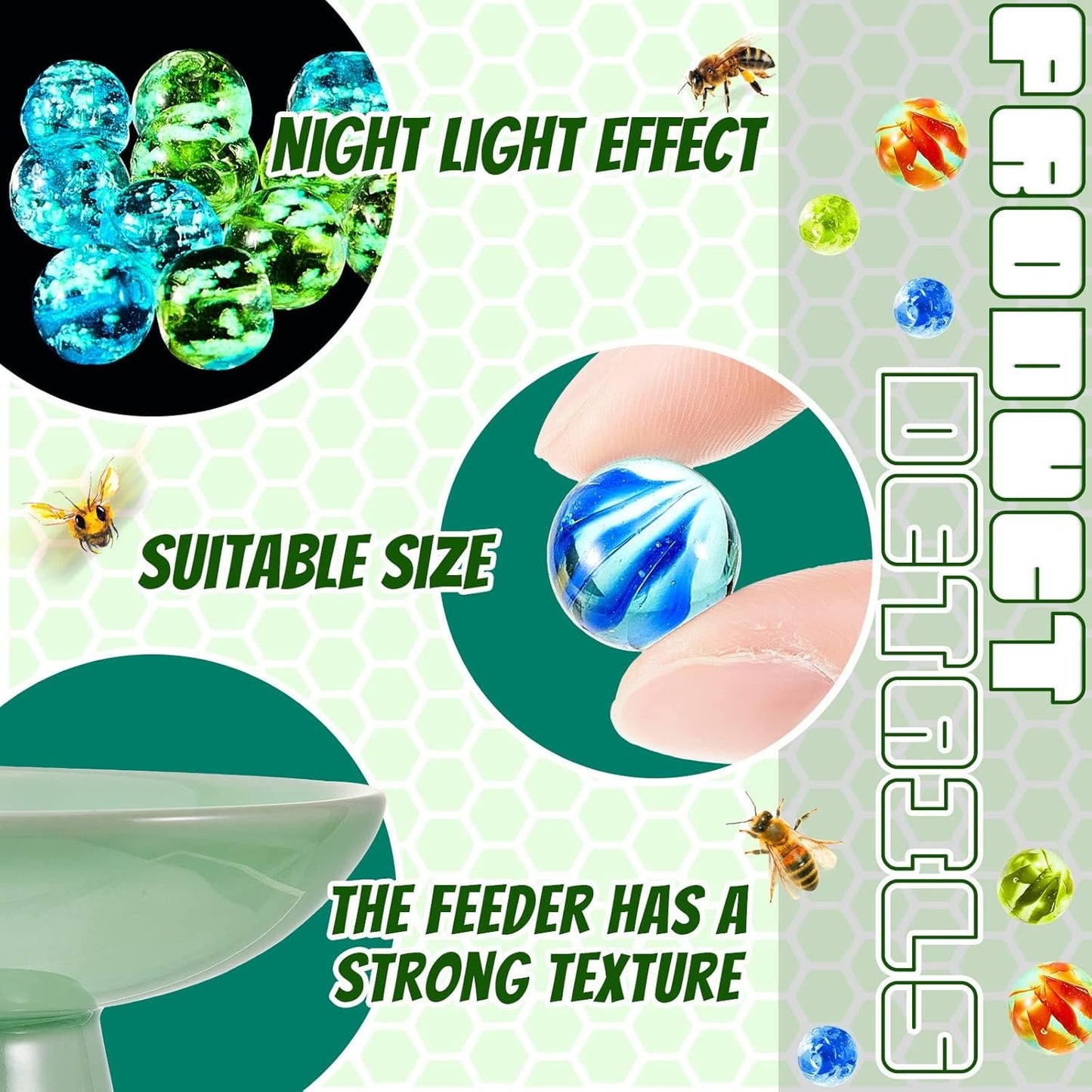 2 Pcs Bee Watering Station Bee Watering Ceramic Bowl with 140 Glass Marbles Bee Cups for Garden Decorative Water Station for Home Yard Feeding Watering Bees Butterflies Beekeeping Equipment