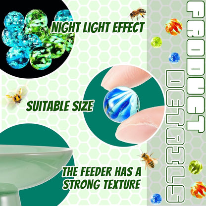 2 Pcs Bee Watering Station Bee Watering Ceramic Bowl with 140 Glass Marbles Bee Cups for Garden Decorative Water Station for Home Yard Feeding Watering Bees Butterflies Beekeeping Equipment