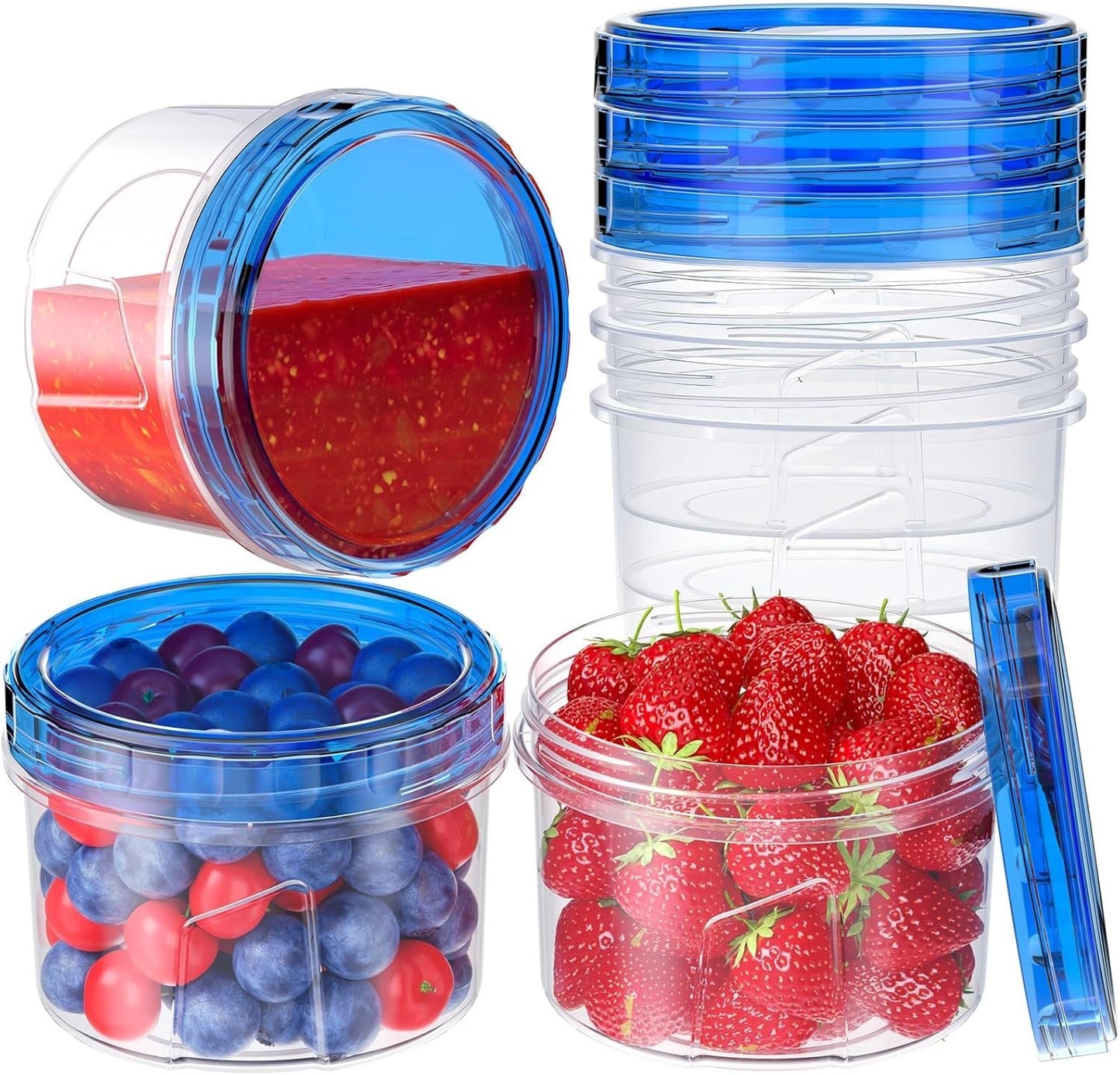Freezer Storage Containers, 6 Pack-16 OZ Small Plastic Containers with Twist Top Lids, Round Food Storage Containers, Reusable Soup Container Microwave/Dishwasher Safe