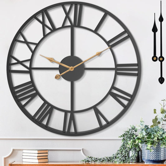 Wall Clocks for Home Decor, Large Wall Clock Oversized with Roman Numeral Style,European Industrial Vintage Rustic Metal Wall Clock for Home, Living Room, Kitchen,Office Decoration