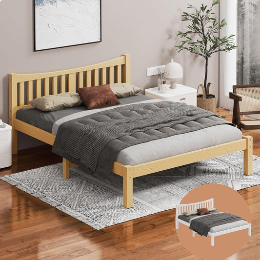 ALFORDSON Double Size Wooden Bed Frame Base Cambrie Series with Headboard, Slatted Design with Solid Pine Wood Construction for Home Bedroom, Modern Scandinavian Style, Oak Color