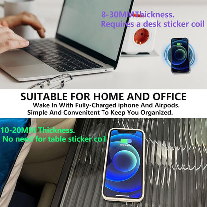 UUMAO Magnetic Invisible Wireless Charger 8-30MM, Under Desk QI 15W Furniture Wireless Charging Pad for Magsafe iPhone 13/12 (with PD Adapter) (8-30MM Magsafe Desk Sticker Coil Included)
