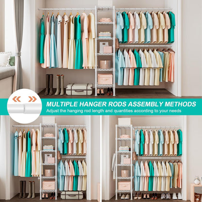 Untyo Clothing Rack with 3 Expandable Hanging Rods - Versatile Closet Organizers and Storage Solution, Adjustable Width 27.9-47.6 Inches,Ideal for Home Organization 71.2" High x 13.7" Deep (White)