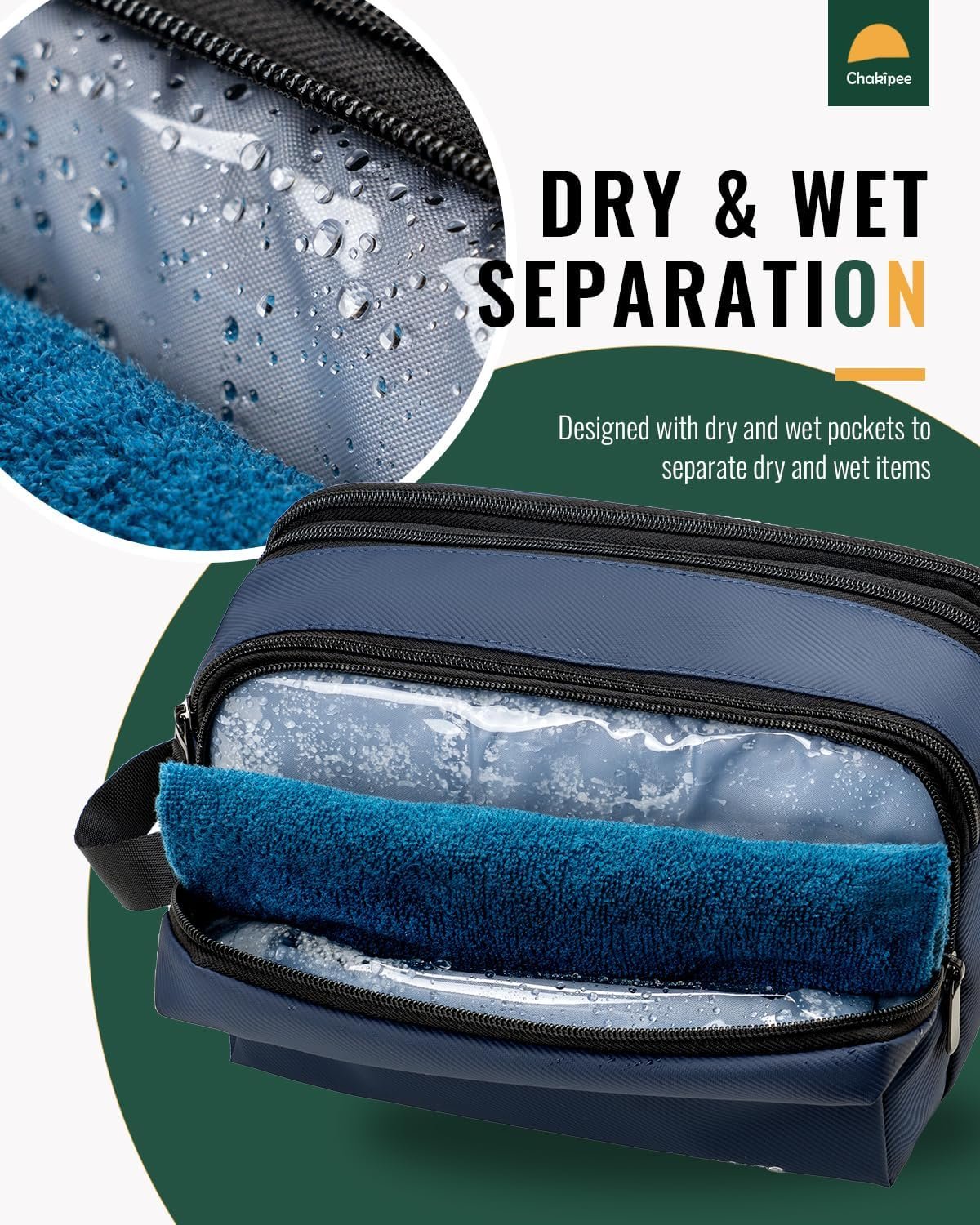 Chakipee Toiletry Bag for Men, Travel Toiletries Organizer Dopp Kit Waterproof Shaving Bag for Toiletry Accessories, Lightweight Cosmetic Bags with Zippers, Bathroom Essentials (Blue)