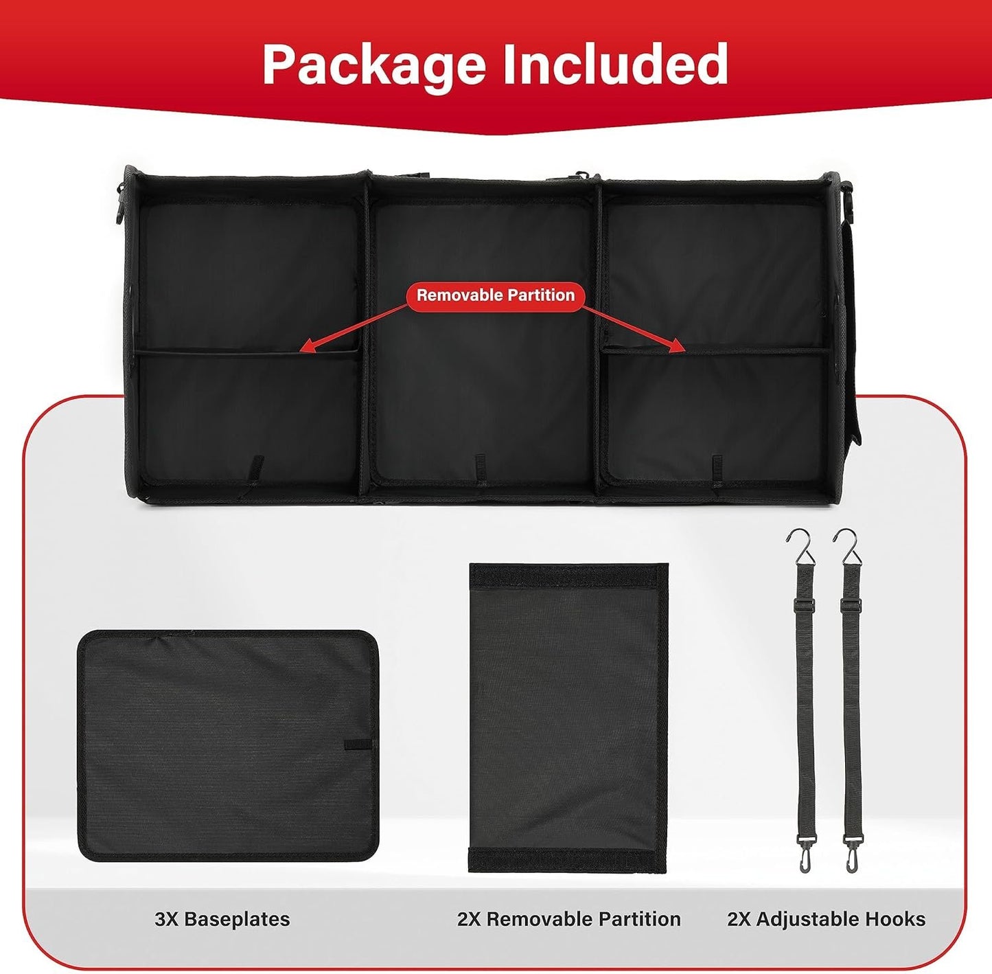 Simple Deluxe Car Trunk Organizer, Multi Compartments Collapsible Trunk Storage, Anti-slip, Waterproof 600D Oxford Polyester, with Adjustable Straps for SUV, Minivan, Truck, Large Size, Black New