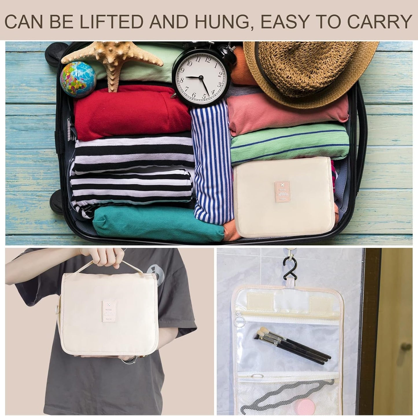 Hanging Travel Toiletry Bag for Women Men Girls, with Foldable Hygiene Bag, Waterproof Makeup Bag Organizer Toiletries Bag, Travel Size Essentials Accessories Cosmetics