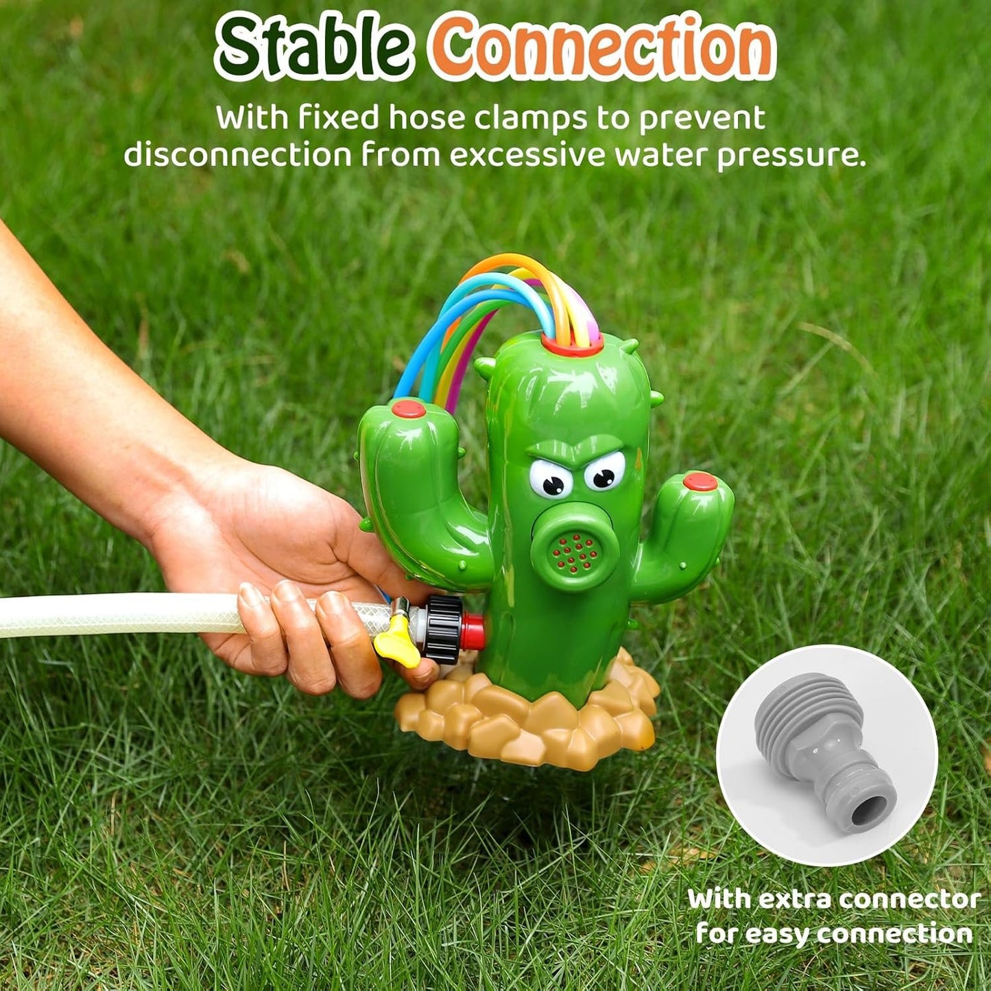 HeySplash Water Sprinkler Toy, Sprinkler for Kids Outdoor Play, Sprinkler Toy with 6 Wiggle Tubes, Outside Backyard Lawn Toys, Splashing Fun for 3-8 Year Old Boys Girls, Attach to Garden Hose, Cactus
