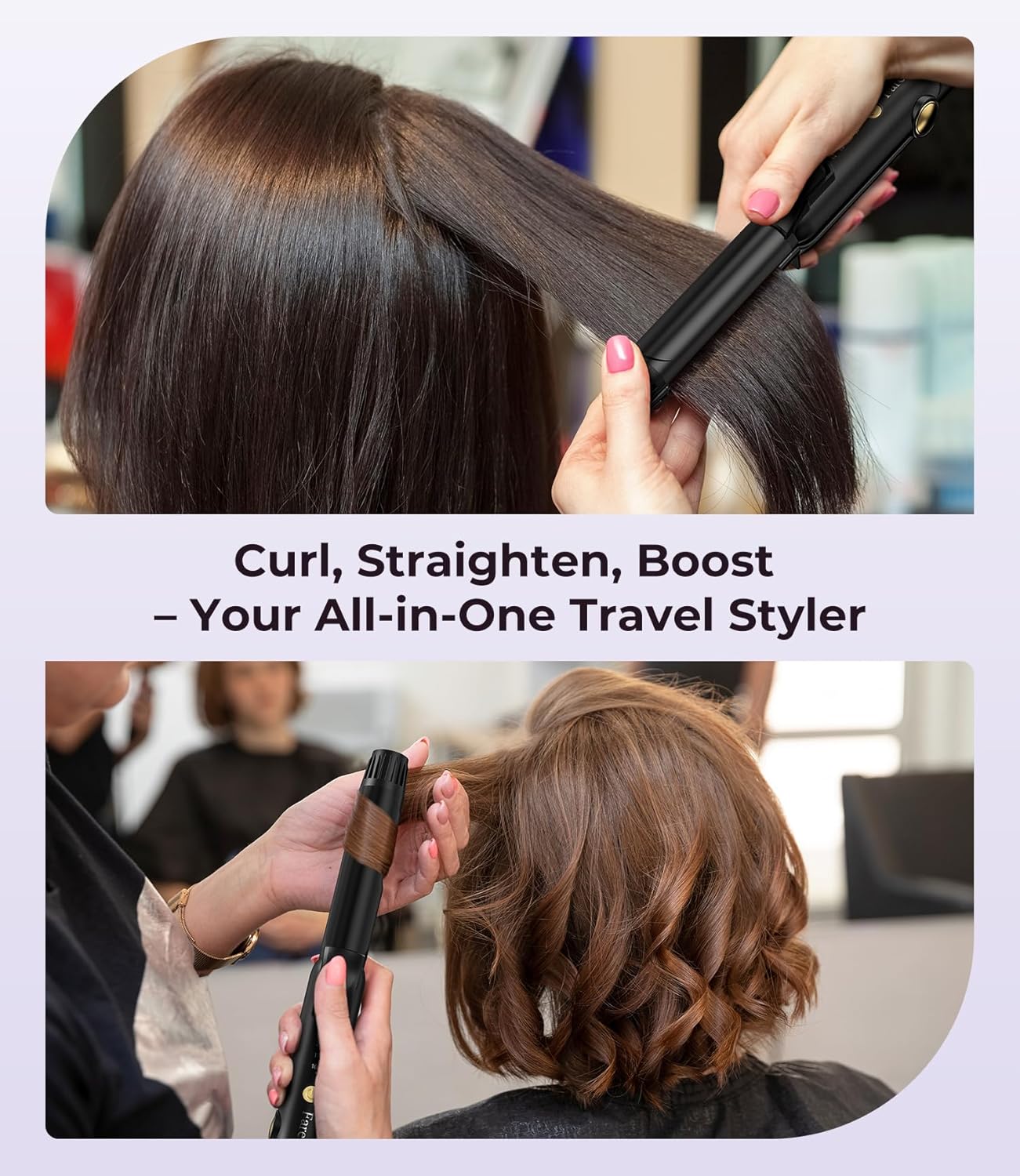 Farery Travel Hair Straightener and Curler 25mm Mini Hair Straightener with 4 Adjustable Temperatures Dual Ceramic Curling Tool for Short Hair Curling