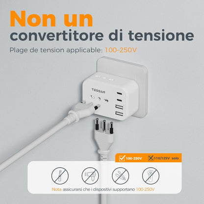 TESSAN American Plug Adapter, US Type B Plug with 2 USB A and 2 USB C