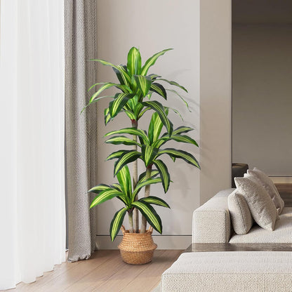 Artificial Plants,5 Ft Dracaena Tree Faux Plants Indoor Decor,Fake Tree with Woven Seagrass Basket Plants for Home Outdoor Decor Office Living Room Porch Housewarming