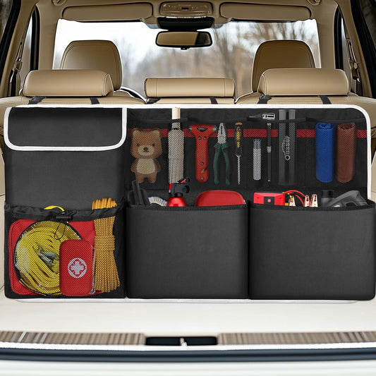 Oasser Trunk Organizer Back Seat Hanging Organizer Foldable Car Storage Bag for SUV Truck MPV VAN with Multiple Different Size Storage Pockets, Adjustable Straps 101x48.5 cm
