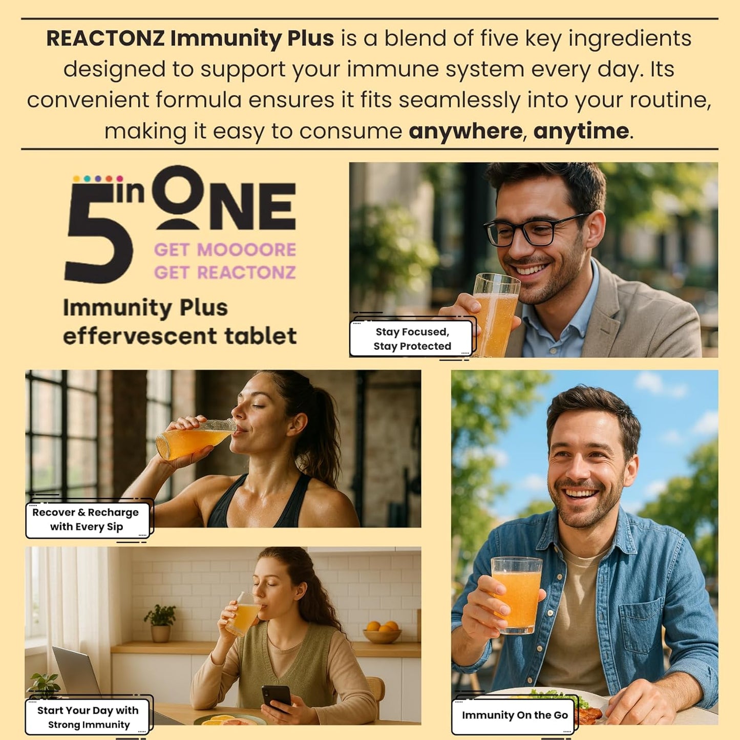 Immunity Plus – Immune Booster Supplement with Vitamin C, Zinc, Manuka Honey, Rosehip & Propolis – Natural Orange Flavour Fizzy Drink for Daily Immune Support (20 Effervescent Tablets)