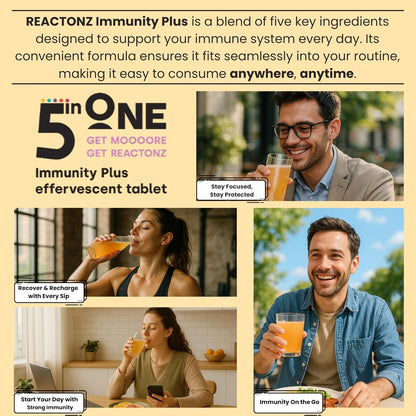 Immunity Plus – Immune Booster Supplement with Vitamin C, Zinc, Manuka Honey, Rosehip & Propolis – Natural Orange Flavour Fizzy Drink for Daily Immune Support (20 Effervescent Tablets)