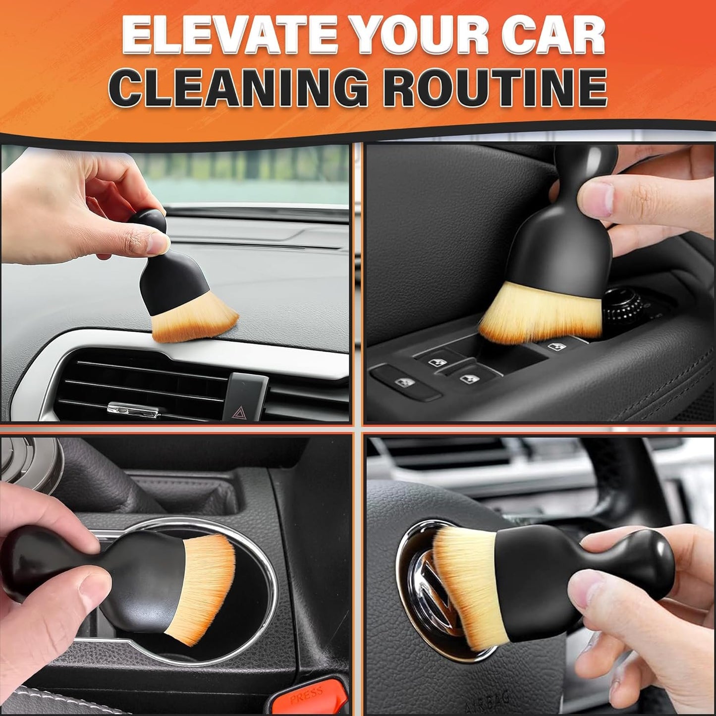 3 Pcs Car Detailing Brush Set – Cleaning Brush Interior Kit with Soft Bristles | Detail Brushes with Transparent Cases, Sturdy Plastic Handle – Waterproof Auto Detailing Brushes for Versatile Use