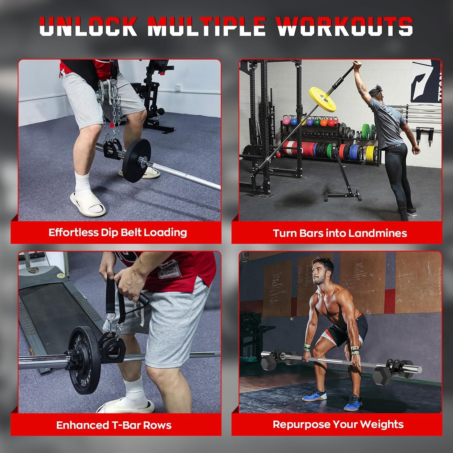 Home Gym Clips, Convert Dumbbells to Barbell, Turn Bars into Landmines, T-Bar Row with Any Grip, Hook Dumbbells on Dip Belts, Versatile Weightlifting Accessory for Olympic