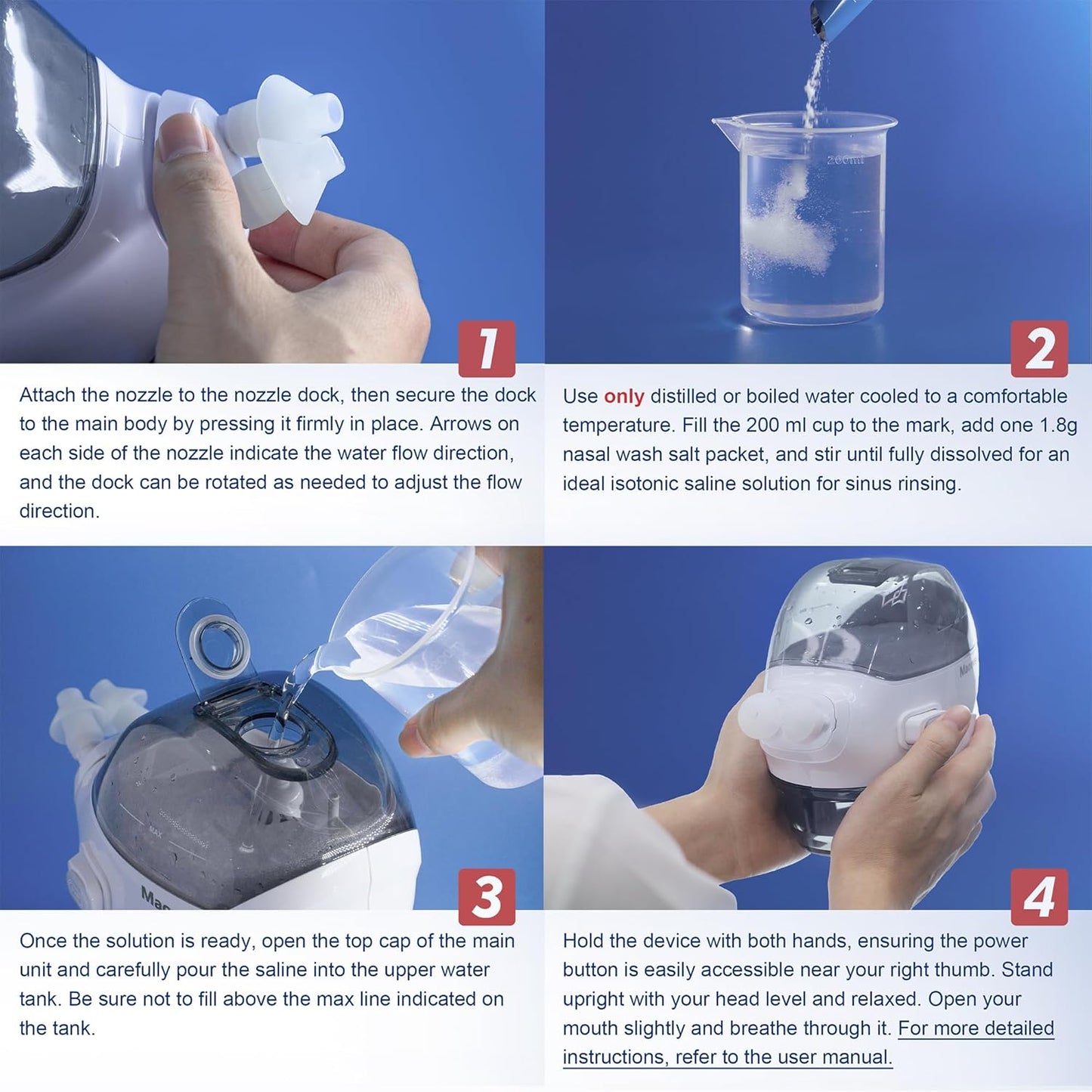 MAOEVER Nasal Irrigation System - Electric Neti Pot Sinus Rinse Machine for Nasal Care, Nose Cleaner Device with 30 Salt Packets and a Measuring Cup,...