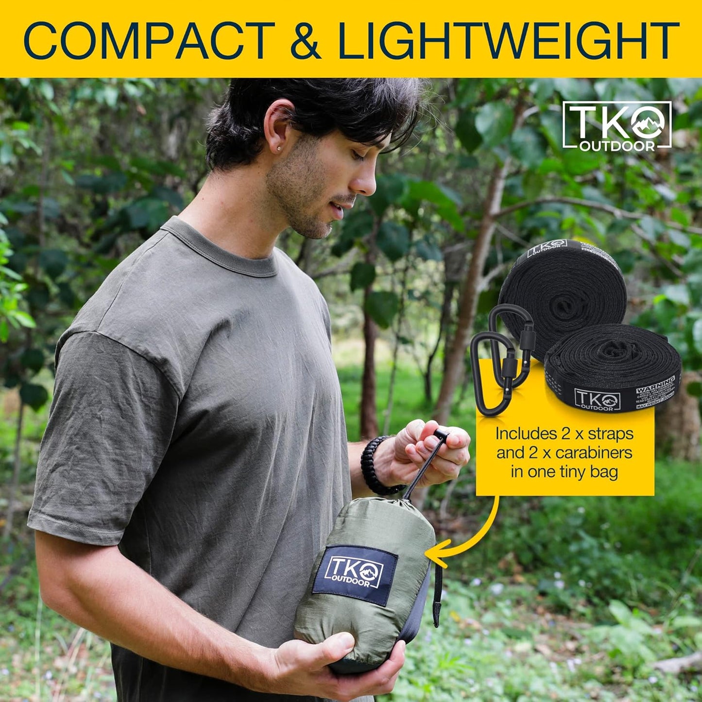 TKO Outdoor Double Camping Hammock - Portable Hammocks with Hanging Ropes | Lightweight Parachute Tree Hammock Tent for Backpacking, Travel, Beach, Backyard, Hiking, Indoor | Camping Gear Accessories