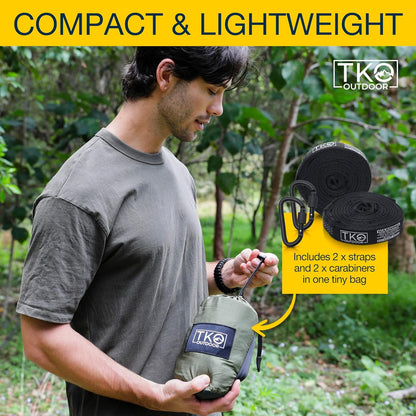 TKO Outdoor Double Camping Hammock - Portable Hammocks with Hanging Ropes | Lightweight Parachute Tree Hammock Tent for Backpacking, Travel, Beach, Backyard, Hiking, Indoor | Camping Gear Accessories