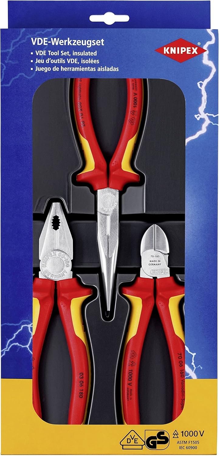 Knipex 1000V VDE Insulated Safety Pliers 3-Pieces Set