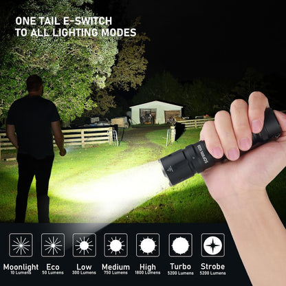 Tactical Flashlight Rechargeable Flashlights High Lumens - Sofirn SC33 Super Bright Flashlight 5200 Lumens, Powerful Flashlight High Powered, Waterproof LED Flashlights for Home Camping Dog Walking